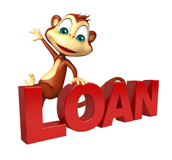 有趣的猴子卡通人物与贷款标志 — 图库照片