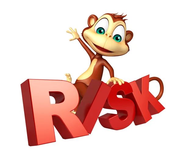 Sevimli maymun çizgi film karakteri risk işareti ile — Stok fotoğraf