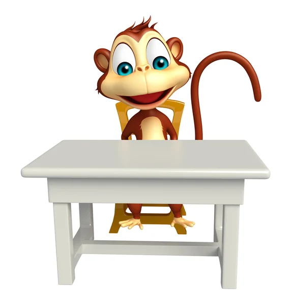 재미 원숭이 만화 캐릭터 테이블 및의 자 — 스톡 사진