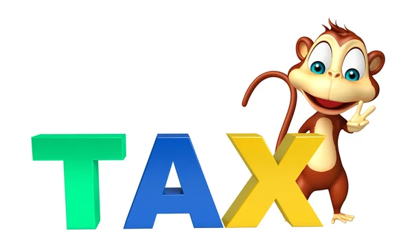 Personaje de dibujos animados mono con signo de impuestos —  Fotos de Stock