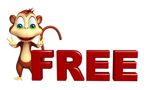 Fun Monkey cartoon character  with free sign — Stock Photo, Image