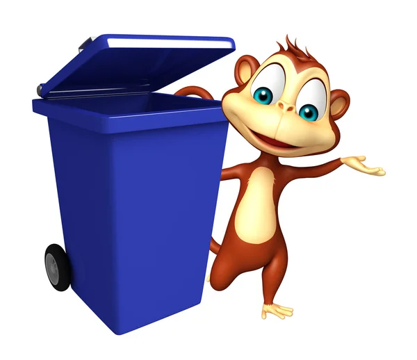 Fun Monkey cartoon character with dustbin — Stock Photo, Image