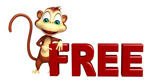 Fun Monkey cartoon character  with free sign — Stock Photo, Image