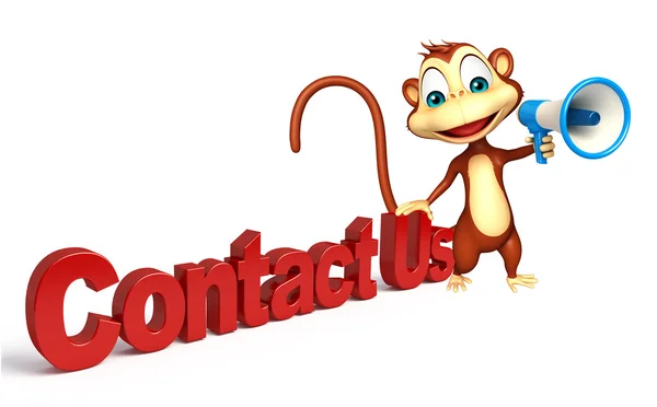 Divertido personagem de desenho animado macaco com contato conosco e alto-falante — Fotografia de Stock