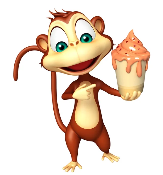 Divertido personagem de desenho animado macaco com sorvete — Fotografia de Stock