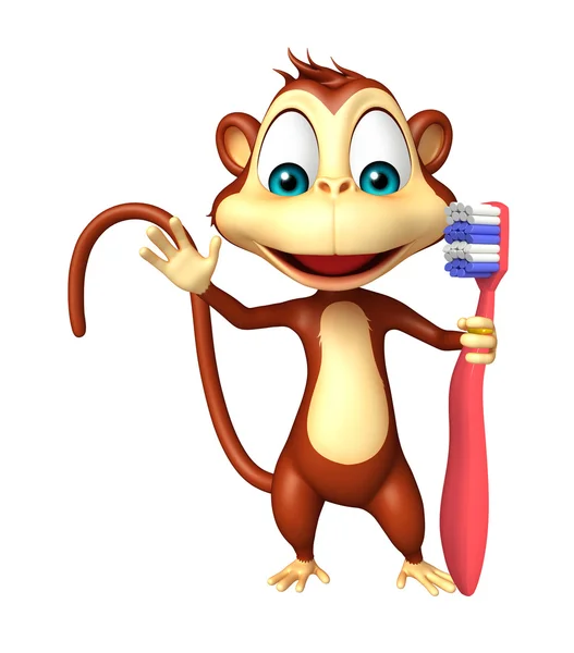 Spaß Affe Cartoon-Figur mit Zahnbürste — Stockfoto