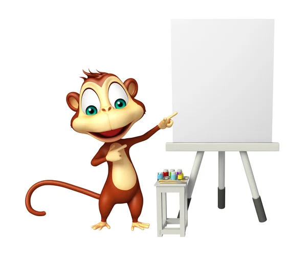 Divertido personaje de dibujos animados mono con tablero de caballete — Foto de Stock