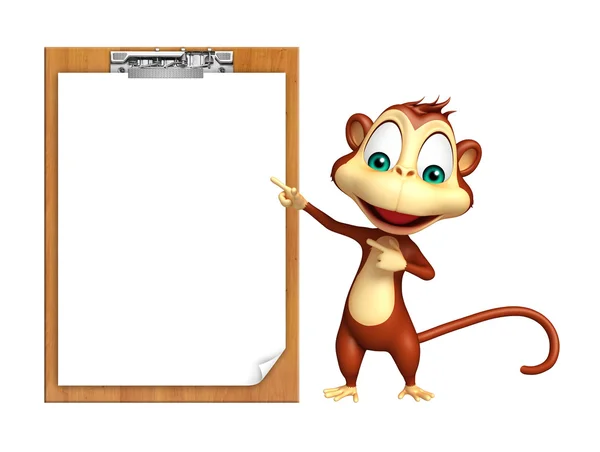 Monkey kreslená postava s zkoušku pad — Stock fotografie