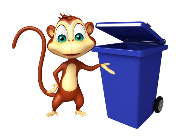 Fun Monkey cartoon character with dustbin — Stock Photo, Image