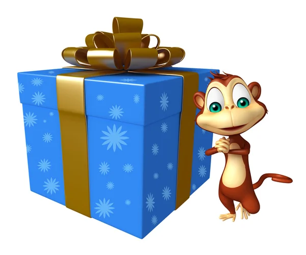 Monkey cartoon character with giftbox — Stock Photo, Image