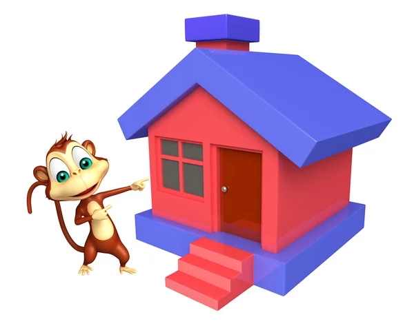 Divertido personagem de desenho animado macaco com casa — Fotografia de Stock