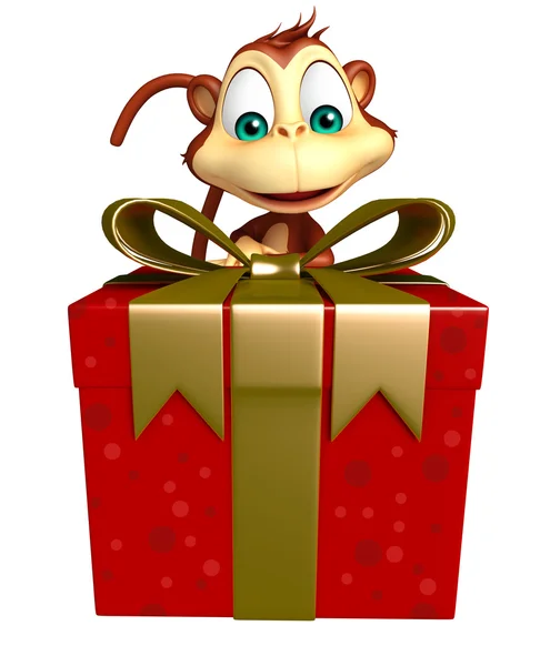 Personaje de dibujos animados mono con caja de regalo —  Fotos de Stock