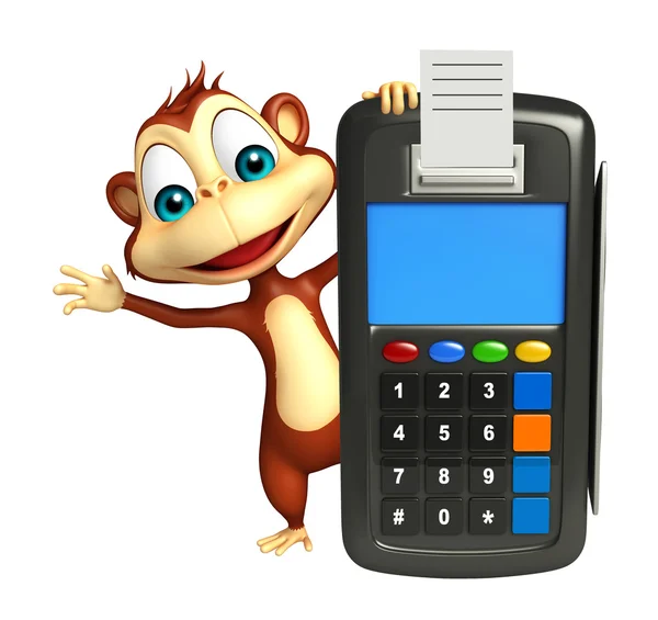 Personagem de desenho animado macaco bonito com máquina de troca — Fotografia de Stock