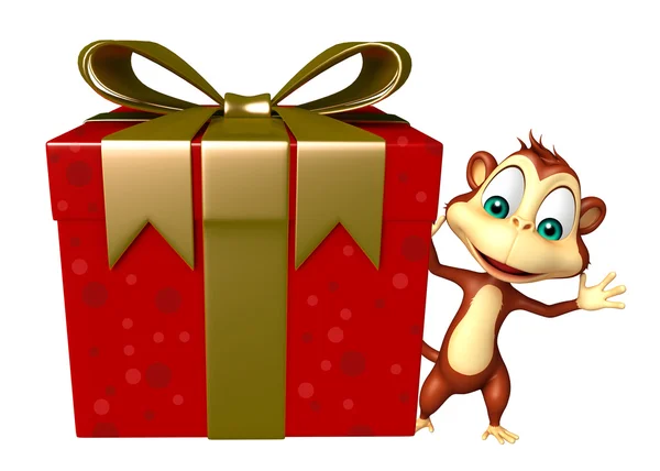 Monkey cartoon character with giftbox — Stock Photo, Image