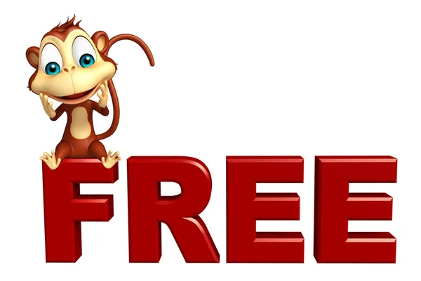 Fun Monkey cartoon character  with free sign — Stock Photo, Image