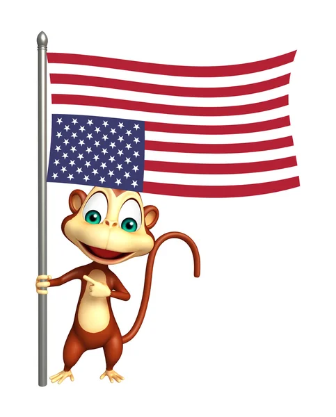 Divertido personaje de dibujos animados mono con bandera — Foto de Stock