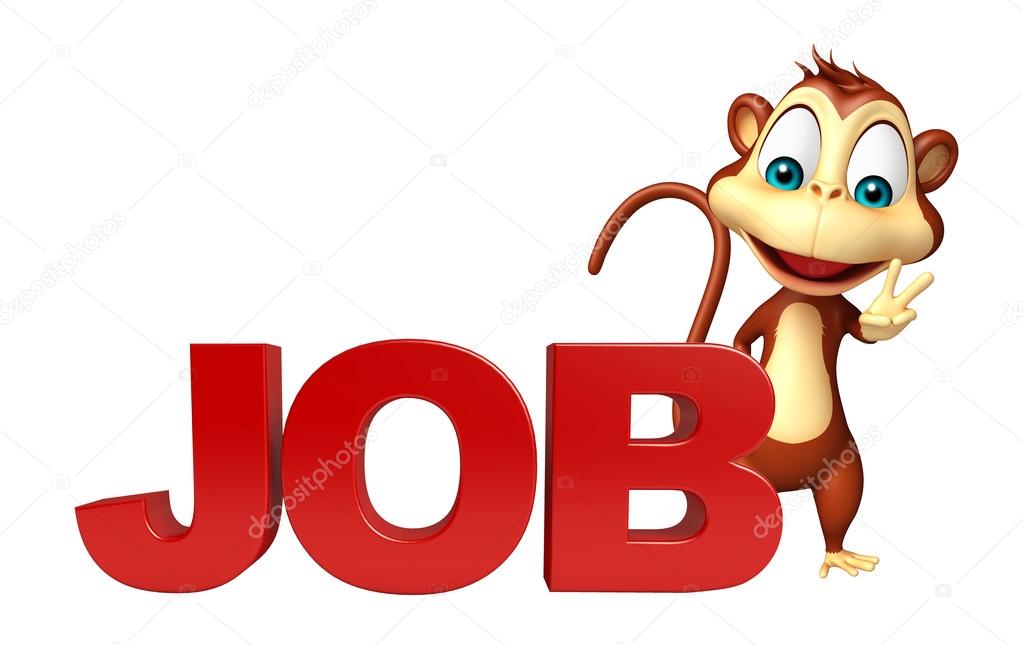 Monkey cartoon character with jobs sign — Stock Photo