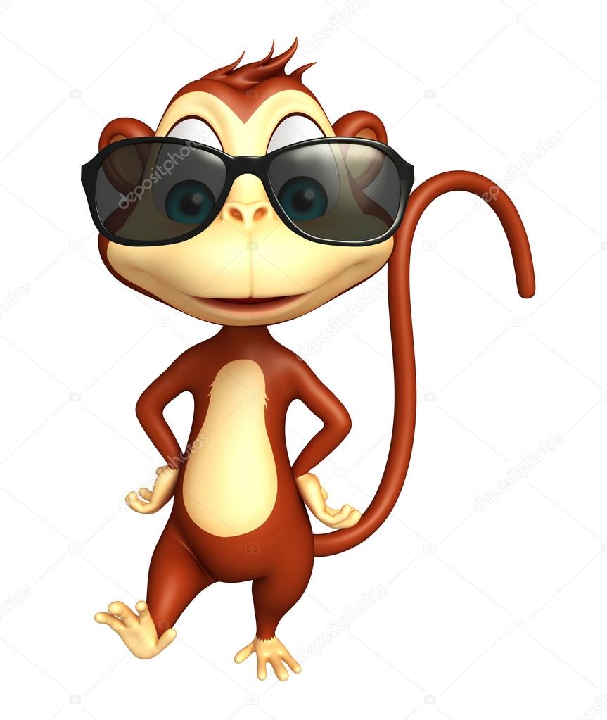 Fun Monkey cartoon character with sunglass Stock Illustration by