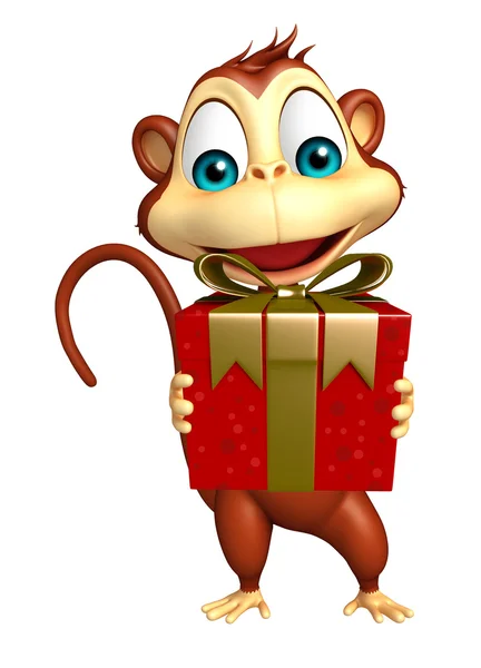 Monkey cartoon character with giftbox — Stock Photo, Image