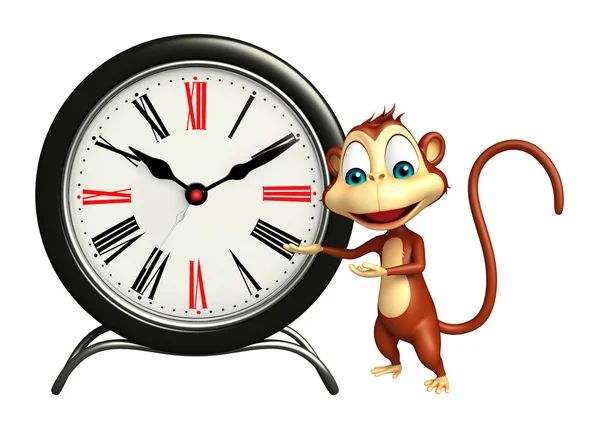 Amusant personnage de dessin animé singe avec horloge — Photo