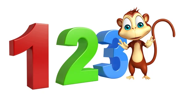 Carino personaggio dei cartoni animati scimmia con 123 segno — Foto Stock