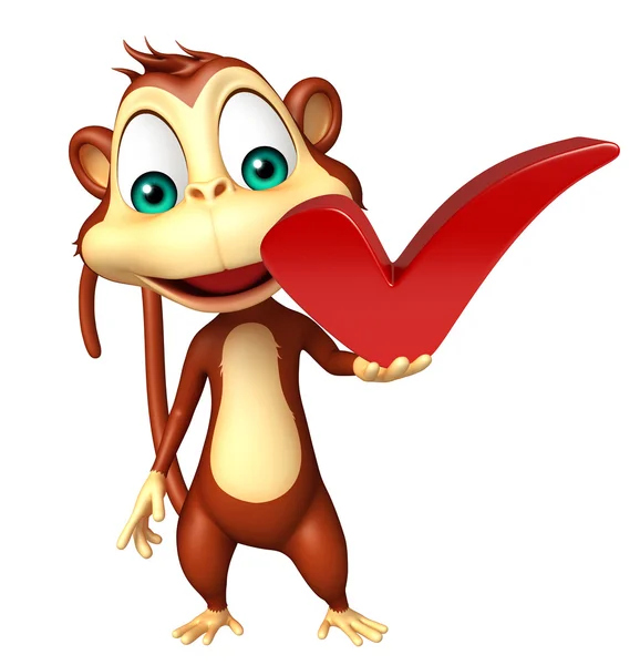 Maymun çizgi film karakteri sağ işareti ile — Stok fotoğraf