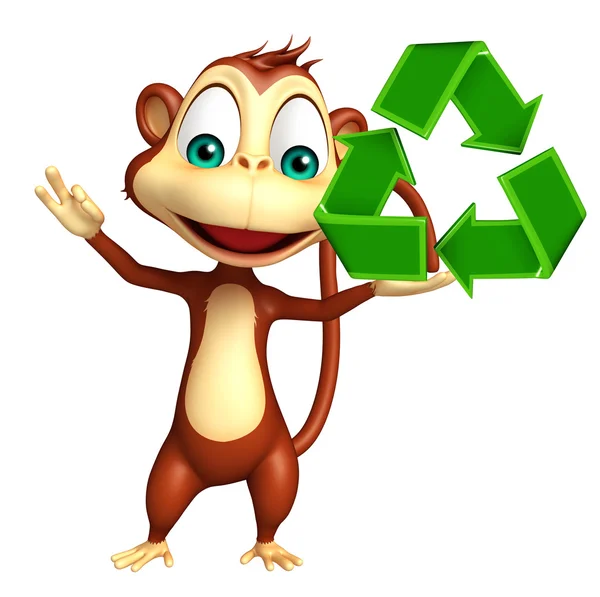 Roztomilý opice kreslená postava s recykl — Stock fotografie