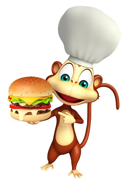 Monkey cartoon character with burger and chef hat