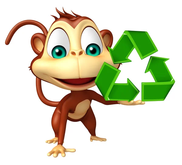 Personagem de desenho animado macaco bonito com reciclagem — Fotografia de Stock