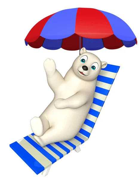 Niedliche Eisbär-Cartoon-Figur mit Strandkorb — Stockfoto