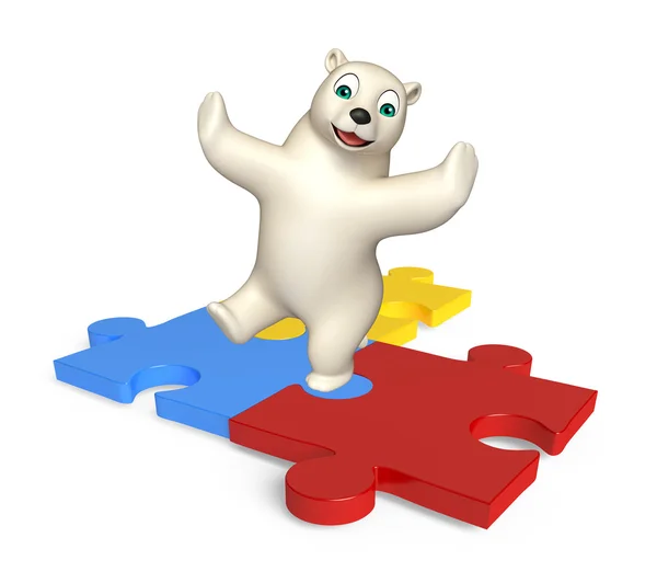 Cute Polar bear cartoon character  with puzzle — Stock Photo, Image