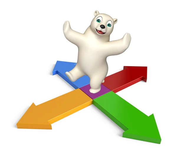 可爱的北极熊卡通人物与箭头 — 图库照片