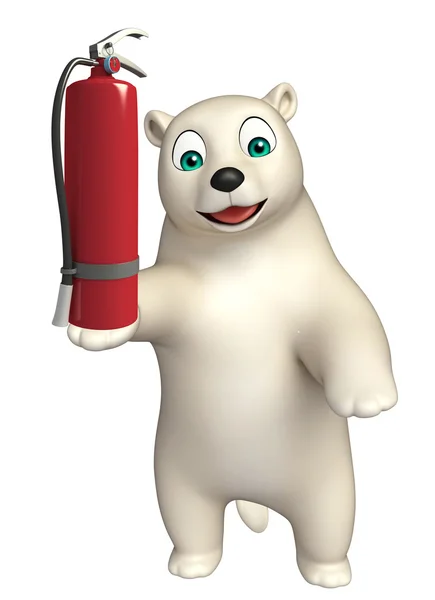 Słodkie niedźwiedź polarny kreskówka postać z gaśnicy — Zdjęcie stockowe