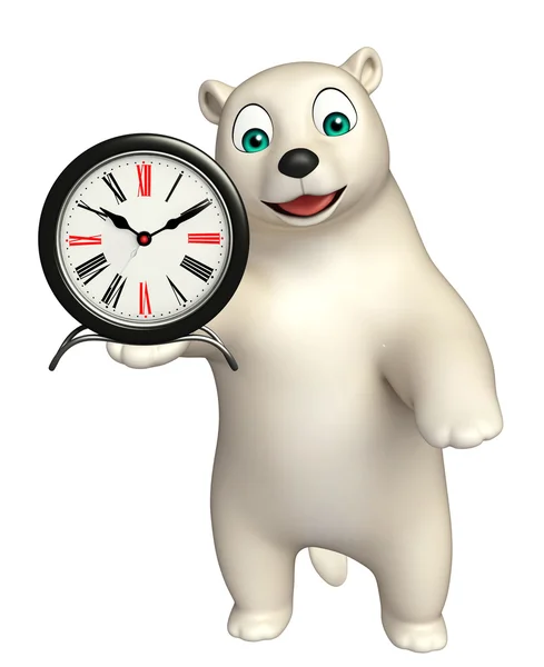 Cute Polar bear cartoon character with clock — Stock Photo, Image