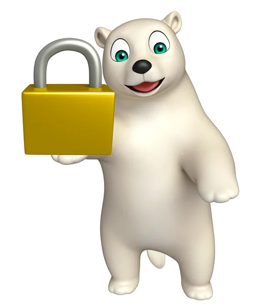 Χαριτωμένο πολική αρκούδα κινούμενα σχέδια χαρακτήρα με κλειδαριά — Φωτογραφία Αρχείου