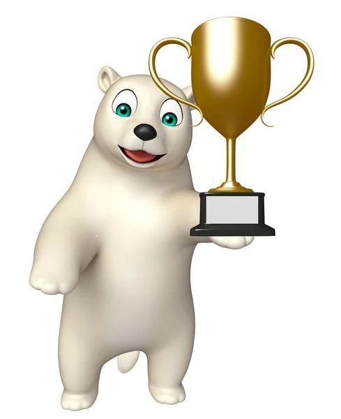 Lední medvěd kreslená postava s vítězný pohár — Stock fotografie