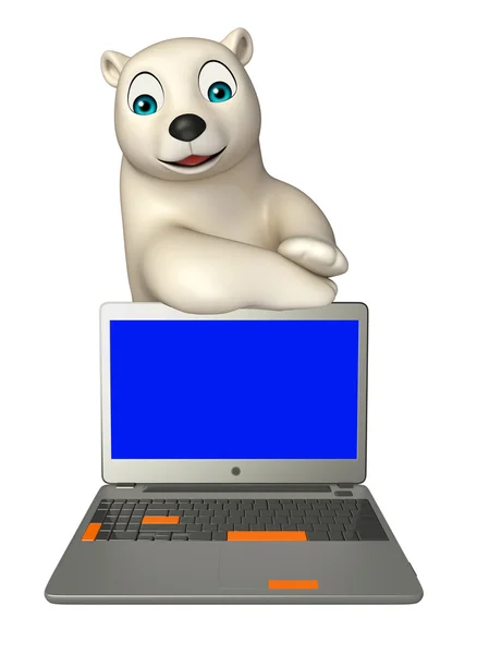 Niedźwiedź polarny kreskówka postać z laptopa — Zdjęcie stockowe