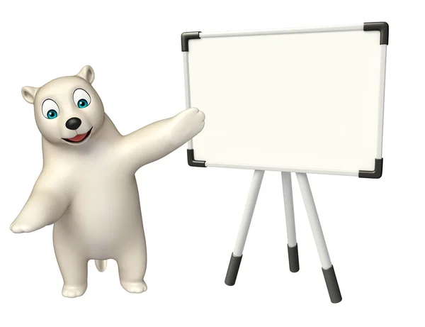 Divertido personaje de dibujos animados oso polar con tablero de exhibición — Foto de Stock
