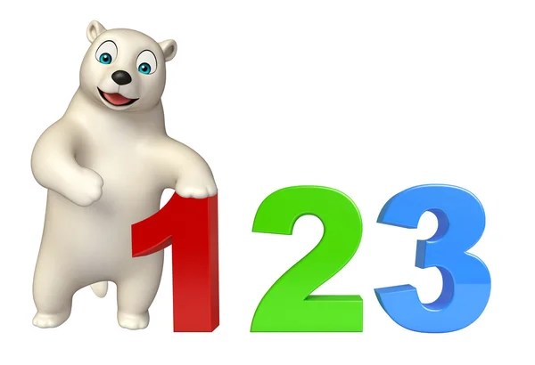 Милый персонаж мультфильма про белого медведя с 123 знаками — стоковое фото