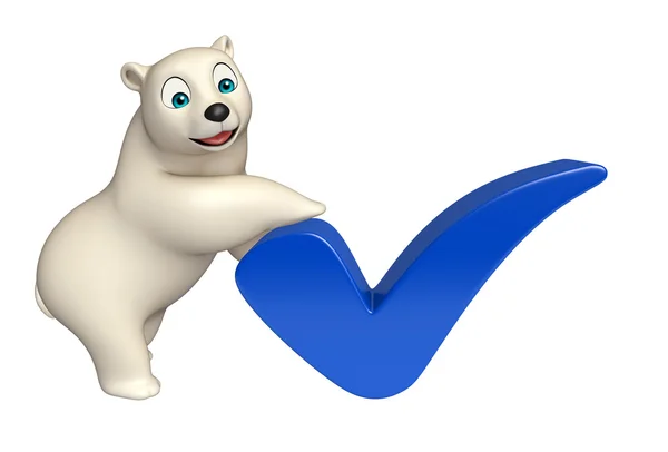 Divertido personagem de desenho animado urso polar com sinal direito — Fotografia de Stock