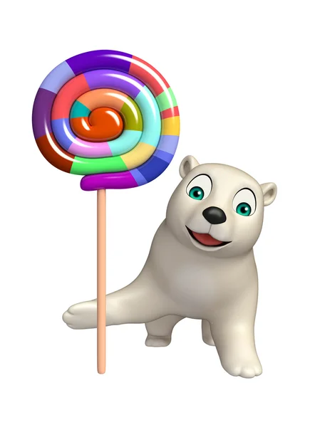 Fun  Polar bear cartoon character with lollypop — Stock Photo, Image