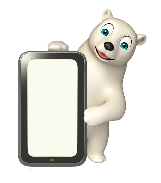 Divertido personagem de desenho animado urso polar com celular — Fotografia de Stock