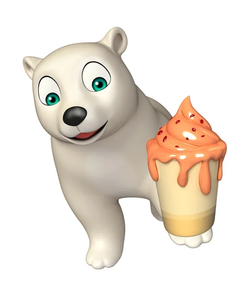 Divertido personaje de dibujos animados oso polar con helado — Foto de Stock