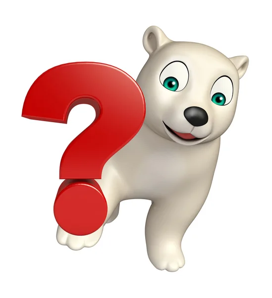 Fun  Polar bear cartoon character  with question sign — Stock Photo, Image