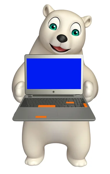 Eisbär-Comicfigur mit Laptop — Stockfoto