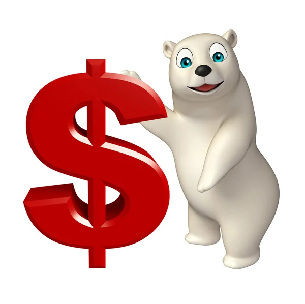 Personagem de desenho animado urso polar com sinal de dólar — Fotografia de Stock