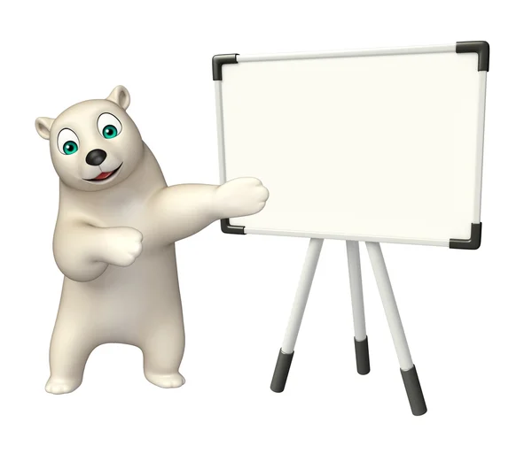 Divertido personaje de dibujos animados oso polar con tablero de exhibición — Foto de Stock