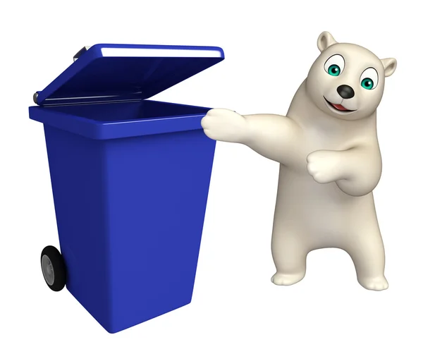 Cute Polar bear cartoon character with dustbin — Stock Photo, Image