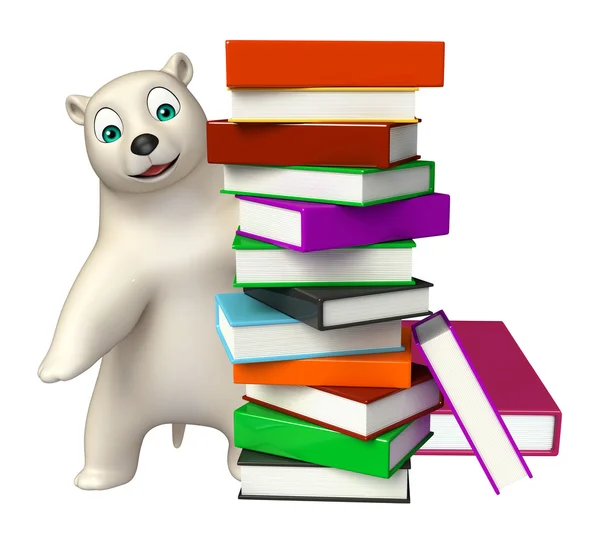 Fun Polar bear cartoon character with books — Stock Photo, Image