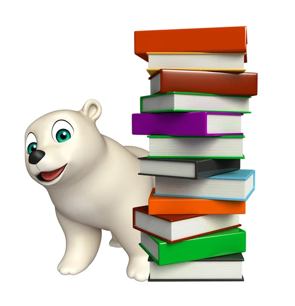 Divertido personagem de desenho animado urso polar com livros — Fotografia de Stock